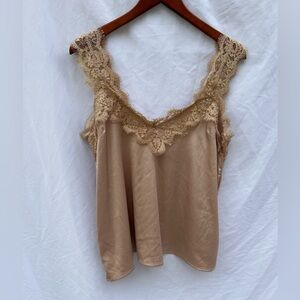 Akaiv L nude pink blush satin lace cami blouse tank Y2K fairy feminine